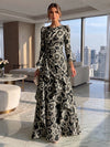 Jacquard A-Line Crew Neck Formal Dresses with Ruffles