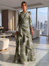 Jacquard A-Line Crew Neck Formal Dresses with Ruffles