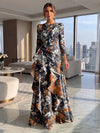 Jacquard A-Line Crew Neck Formal Dresses with Ruffles