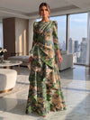 Jacquard A-Line Crew Neck Formal Dresses with Ruffles
