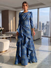 Jacquard A-Line Crew Neck Formal Dresses with Ruffles