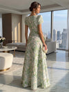 Jacquard A-Line U-Neck Formal Dresses with Ruffles