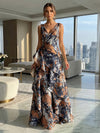 Jacquard V Neck Pleated Formal Dresses with Ruffles