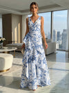 Jacquard V Neck Pleated Formal Dresses with Ruffles
