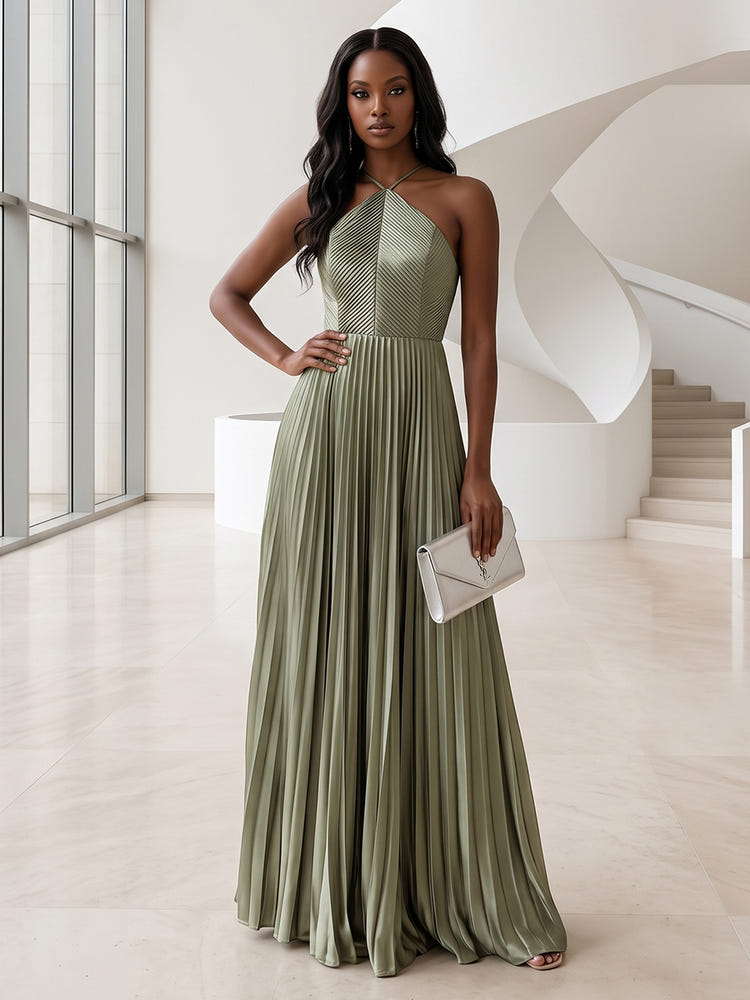 Chiffon A-Line Halter Formal Dresses with Delicate Pleated