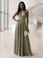 Chiffon A-Line Halter Formal Dresses with Delicate Pleated