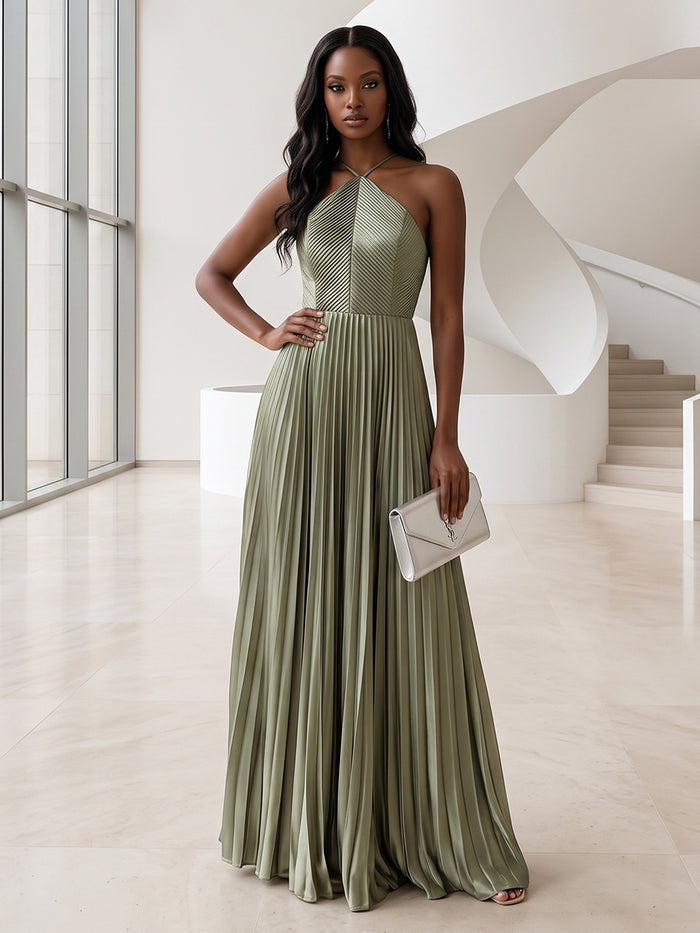 Chiffon A-Line Halter Formal Dresses with Delicate Pleated