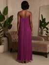Metallic Foil Chiffon A-Line Strapless Formal Dresses with Side Slit