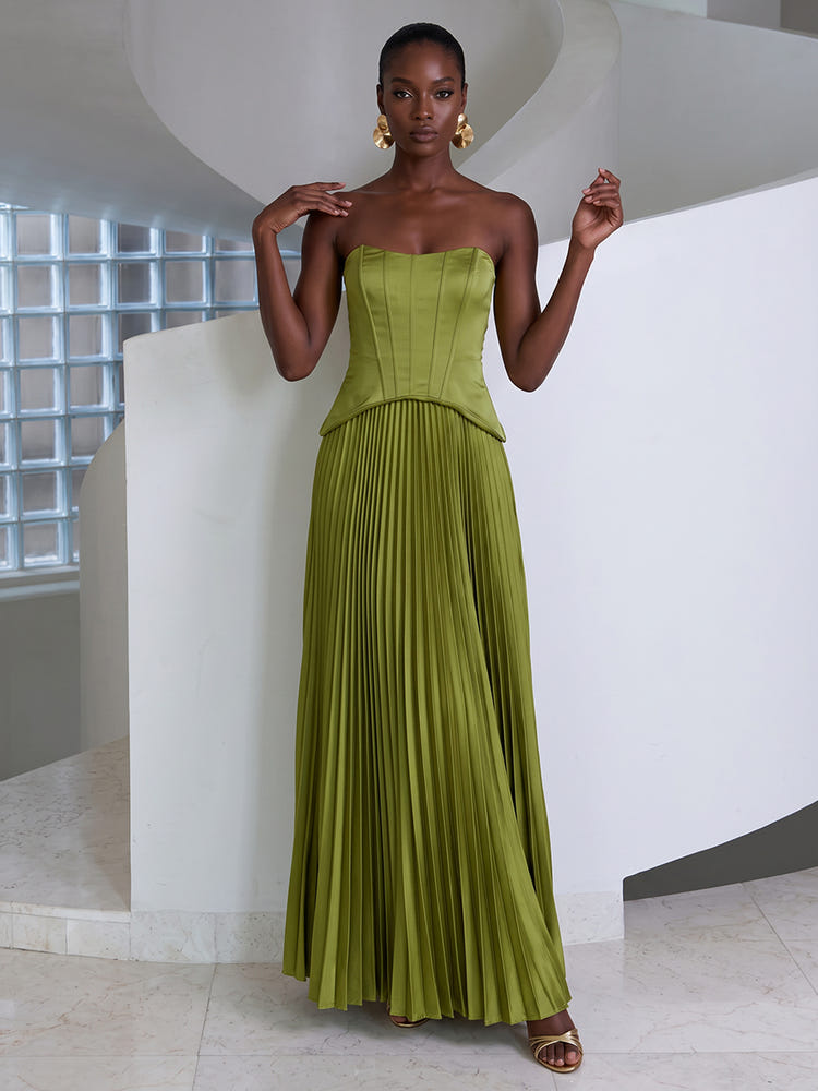 Cotton A-Line Strapless Formal Dresses with Corset Bodice