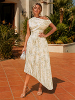 Chiffon A-Line One Shoulder Formal Dresses with Floral Print