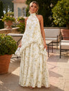 Chiffon A-Line Halter Formal Dresses with Ruffles