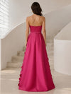 Satin A-Line Strapless Formal Dresses with Gradient 3D Circular Petal Appliques