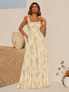 Chiffon A-Line Square Neck Formal Dresses with Delicate Pleated