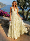 Chiffon A-Line Halter Formal Dresses with Deep V Neck