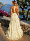 Chiffon A-Line Halter Formal Dresses with Deep V Neck