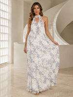 Chiffon A-Line Halter Formal Dresses with Floral Print