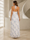 Chiffon A-Line Halter Formal Dresses with Floral Print