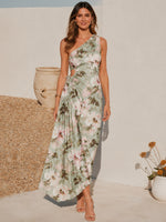 Chiffon A-Line One Shoulder Formal Dresses with Side Waist Ruched Shaping Detail