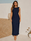 Cotton Sheath Crew Neck Formal Dresses with Delicate Pleated