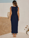 Cotton Sheath Crew Neck Formal Dresses with Delicate Pleated