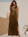Metallic Satin Sheath One Shoulder Formal Dresses with Side Slit