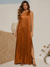 Metallic Satin Sheath One Shoulder Formal Dresses with Side Slit