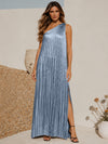 Metallic Satin Sheath One Shoulder Formal Dresses with Side Slit