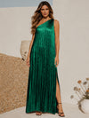 Metallic Satin Sheath One Shoulder Formal Dresses with Side Slit