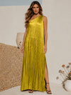 Metallic Satin Sheath One Shoulder Formal Dresses with Side Slit