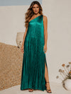 Metallic Satin Sheath One Shoulder Formal Dresses with Side Slit