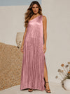 Metallic Satin Sheath One Shoulder Formal Dresses with Side Slit