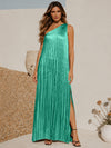 Metallic Satin Sheath One Shoulder Formal Dresses with Side Slit