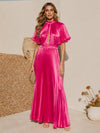 Metallic Satin A-Line High Neck Formal Dresses with Keyhole