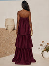 Satin A-Line Strapless Formal Dresses with Romantic Three-Tier Layered Design