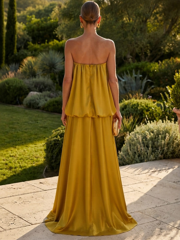 Satin A-Line Strapless Formal Dresses with Unique Blouson Bubble Silhouette