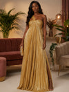 Metallic Satin A-Line One Shoulder Formal Dresses with Side Slit