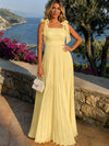 Chiffon A-Line Square Neck Formal Dresses with Decorative Tie Shoulder Straps