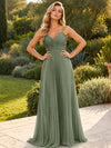 Chiffon A-Line Spaghetti Straps Formal Dresses with Artful Ruched Bust Detail