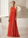 Chiffon A-Line Halter Formal Dresses with Delicate Pleated