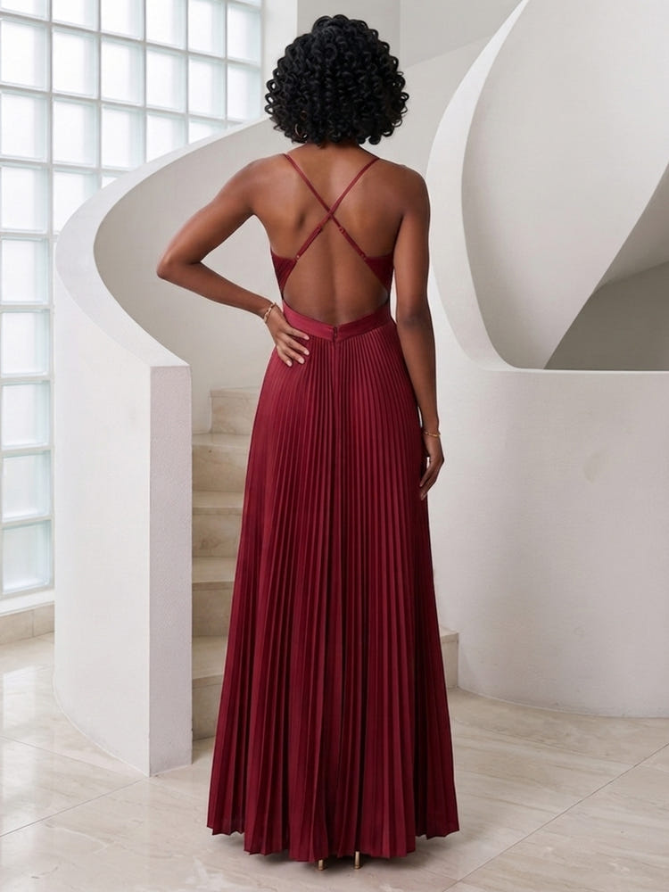 Satin A-Line Spaghetti Straps Formal Dresses with Eye-Catching Cutout Waist Detail
