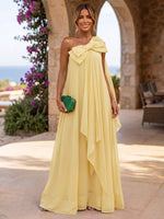 Chiffon A-Line One Shoulder Formal Dresses with Bow