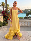 Chiffon High Low Square Neck Formal Dresses with Natural Feather Fringe Hem