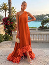 Chiffon High Low One Shoulder Formal Dresses with Natural Feather Fringe Hem