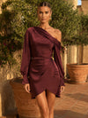 Satin Sheath One Shoulder Formal Dresses with Asymmetrical Hem