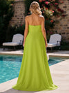 Satin Sheath Strapless Formal Dresses with Front & Back Split Long Overlay