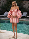 Satin A-Line Sweetheart Formal Dresses with Dramatic Oversized Balloon Puff Sleeve