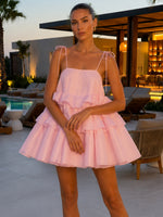 Chiffon A-Line Spaghetti Straps Formal Dresses with Tiered Ruffle