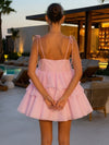 Chiffon A-Line Spaghetti Straps Formal Dresses with Tiered Ruffle