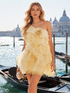 Chiffon Sheath One Shoulder Formal Dresses with 3D Flowers