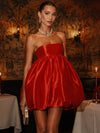 Satin Ball Gown Strapless Formal Dresses with Unique Bubble Hem